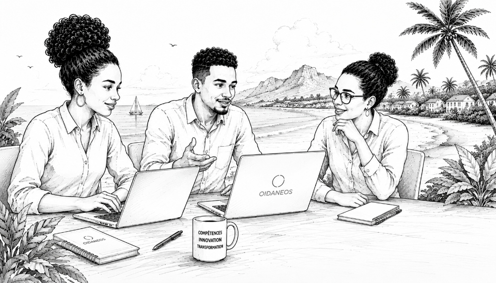 Illustration OIDANEOS — professionnels en formation IA et cybersécurité